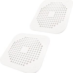 Square Drain Cover for Shower 5.7-inch TPR Drain Hair Catcher Flat Silicone Plug for Bathroom and Kitchen Filter Shower Drain Protection Flat Strainer Stopper with Suction Cups 2 Pack (White)