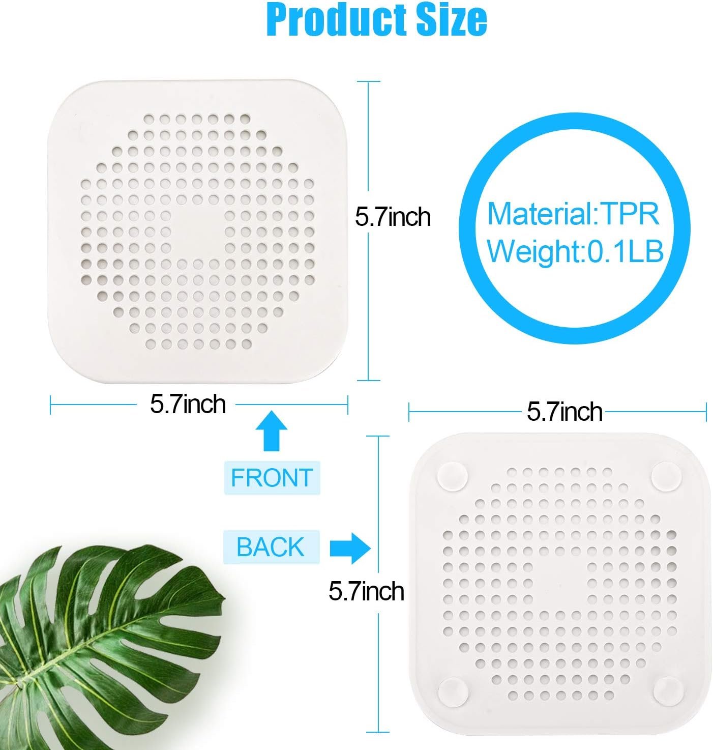 Square Drain Cover for Shower 5.7-inch TPR Drain Hair Catcher Flat Silicone Plug for Bathroom and Kitchen Filter Shower Drain Protection Flat Strainer Stopper with Suction Cups 2 Pack (White) - V1258-DP02-A-1283 Square Drain Cover for Shower 5.7-inch TPR Drain Hair Catcher Flat Silicone Plug for Bathroom and Kitchen Filter Shower Drain Protection Flat Strainer Stopper with Suction Cups 2 Pack (White) - Image 2