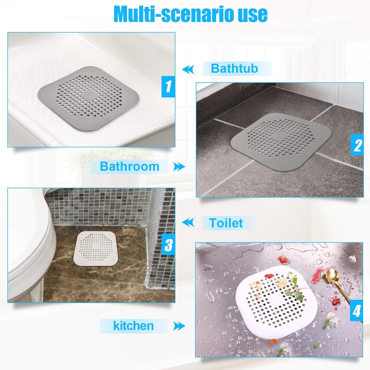 Square Drain Cover for Shower 5.7-inch TPR Drain Hair Catcher Flat Silicone Plug for Bathroom and Kitchen Filter Shower Drain Protection Flat Strainer Stopper with Suction Cups 2 Pack (White) - V1258-DP02-A-1283 Square Drain Cover for Shower 5.7-inch TPR Drain Hair Catcher Flat Silicone Plug for Bathroom and Kitchen Filter Shower Drain Protection Flat Strainer Stopper with Suction Cups 2 Pack (White) - Image 4