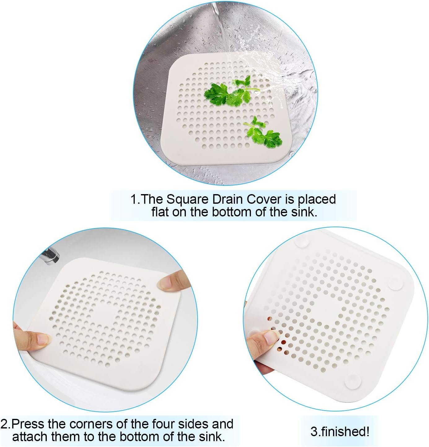 Square Drain Cover for Shower 5.7-inch TPR Drain Hair Catcher Flat Silicone Plug for Bathroom and Kitchen Filter Shower Drain Protection Flat Strainer Stopper with Suction Cups 2 Pack (White) - V1258-DP02-A-1283 Square Drain Cover for Shower 5.7-inch TPR Drain Hair Catcher Flat Silicone Plug for Bathroom and Kitchen Filter Shower Drain Protection Flat Strainer Stopper with Suction Cups 2 Pack (White) - Image 7