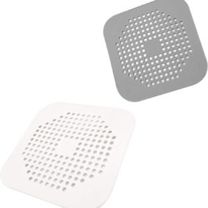 Square Drain Cover for Shower 5.7-inch TPR Drain Hair Catcher Flat Silicone Plug for Bathroom and Kitchen Grey/White Filter Shower Drain Protection Flat Strainer Stopper with Suction Cups (Grey+White)