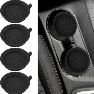 4PCS Silicone Car Coasters with Diamond Shape Design,Non-Slip & Heat Resistant Car Cup Holder Coaster,Universal Cup Holder Insert Car Interior Accessories for Women/Men (Black)