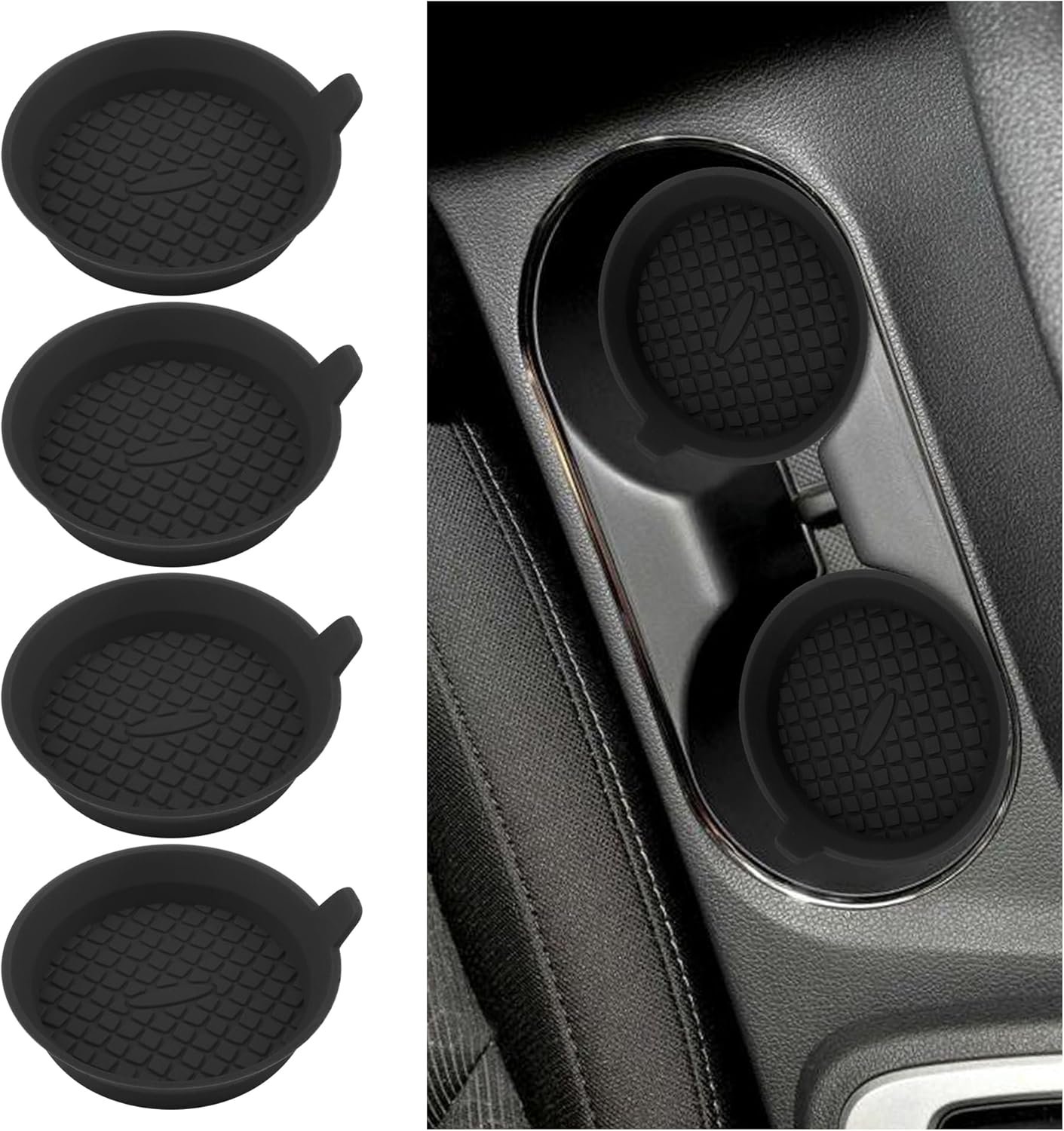 4PCS Silicone Car Coasters with Diamond Shape Design,Non-Slip & Heat Resistant Car Cup Holder Coaster,Universal Cup Holder Insert Car Interior Accessories for Women/Men (Black) - V1258-DP02-A-1845 4PCS Silicone Car Coasters with Diamond Shape Design,Non-Slip & Heat Resistant Car Cup Holder Coaster,Universal Cup Holder Insert Car Interior Accessories for Women/Men (Black)