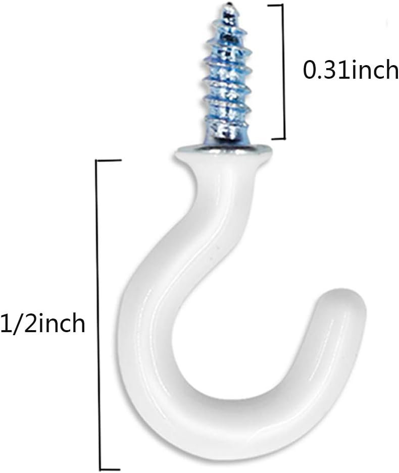 50Pcs 1/2-Inch Cup Hooks Ceiling Hooks, Plastic-Covered Metal Screw-in Hooks, White - V1258-DP02-A-2218 50Pcs 1/2-Inch Cup Hooks Ceiling Hooks, Plastic-Covered Metal Screw-in Hooks, White - Image 2