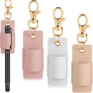 3 Pcs Pen Holder for Lanyard, Anti-Lost Neck Lanyard Pen Holder Keychain, PU Leather Retractable Pencils Clip Portable Single Pouch, Office Supplies for Badge Reels Nurses Clerks Couriers (3 Colors)