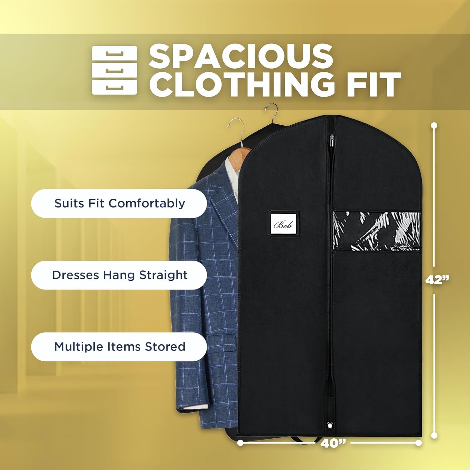 Garment Bag for Hanging Clothes - Travel Suit Bag Closet Covers for Men and Women - Long Dress, Mens Jackets, Coats, Shirts, Dance Clothing Protector, Zipper Hanger Wardrobe Dust Cover (42 Inch) - V1258-DP02-A-2486 Garment Bag for Hanging Clothes - Travel Suit Bag Closet Covers for Men and Women - Long Dress, Mens Jackets, Coats, Shirts, Dance Clothing Protector, Zipper Hanger Wardrobe Dust Cover (42 Inch) - Image 3