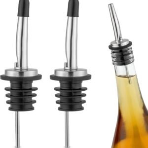 Zulay 2 Pack Stainless Steel Liquor Pourers with Rubber Dust Caps - Tapered Spout Liquor Bottle Pourers for Alcohol - Pour Spout For Liquor Bottles, Olive Oil Dispensers, Syrup, Vinegar, Juice