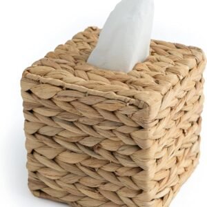 Tissue Box Holder - Square- Rattan Wicker Tissues Cube Box Cover -Boho Decorative Woven Facial Tissue Holder on Table and Barthroom (Square)