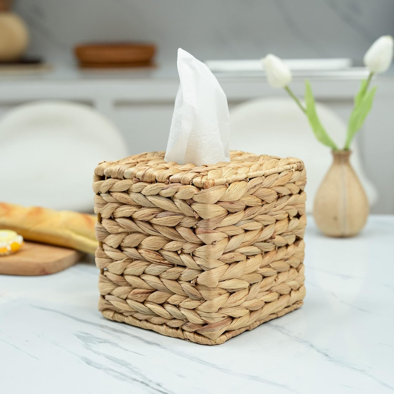 Tissue Box Holder - Square- Rattan Wicker Tissues Cube Box Cover -Boho Decorative Woven Facial Tissue Holder on Table and Barthroom (Square) - V1258-DP02-B-2017 Tissue Box Holder - Square- Rattan Wicker Tissues Cube Box Cover -Boho Decorative Woven Facial Tissue Holder on Table and Barthroom (Square) - Image 2