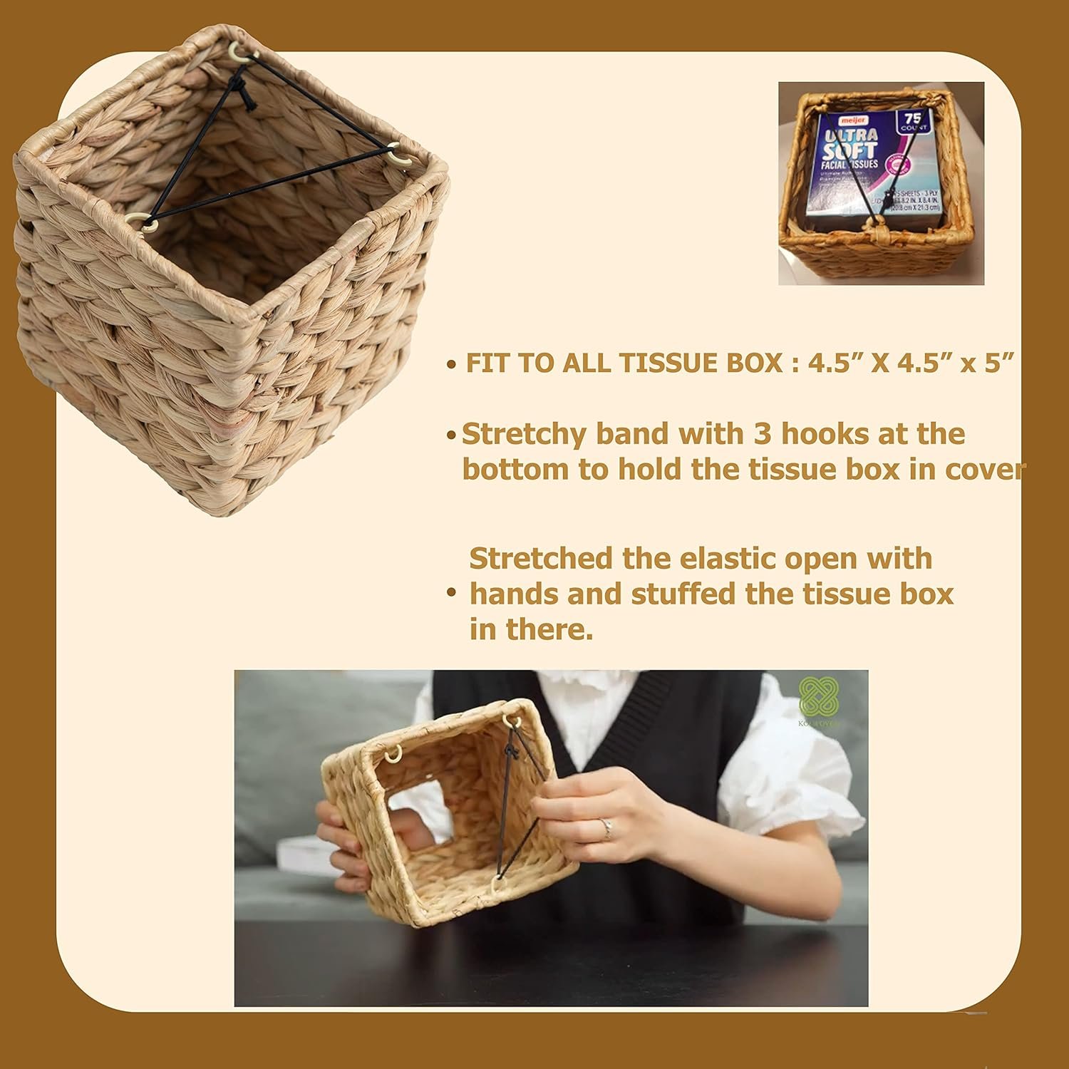 Tissue Box Holder - Square- Rattan Wicker Tissues Cube Box Cover -Boho Decorative Woven Facial Tissue Holder on Table and Barthroom (Square) - V1258-DP02-B-2017 Tissue Box Holder - Square- Rattan Wicker Tissues Cube Box Cover -Boho Decorative Woven Facial Tissue Holder on Table and Barthroom (Square) - Image 3