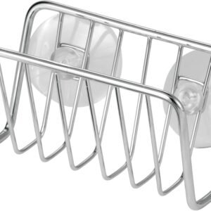 Metal Sponge Holder for Kitchen Sink with Suction Cups - Small Holder for Sponges in the Kitchen or Soap Holder in the Bathroom - Quick Drying Open Wire Basket - Ronde Collection - Chrome