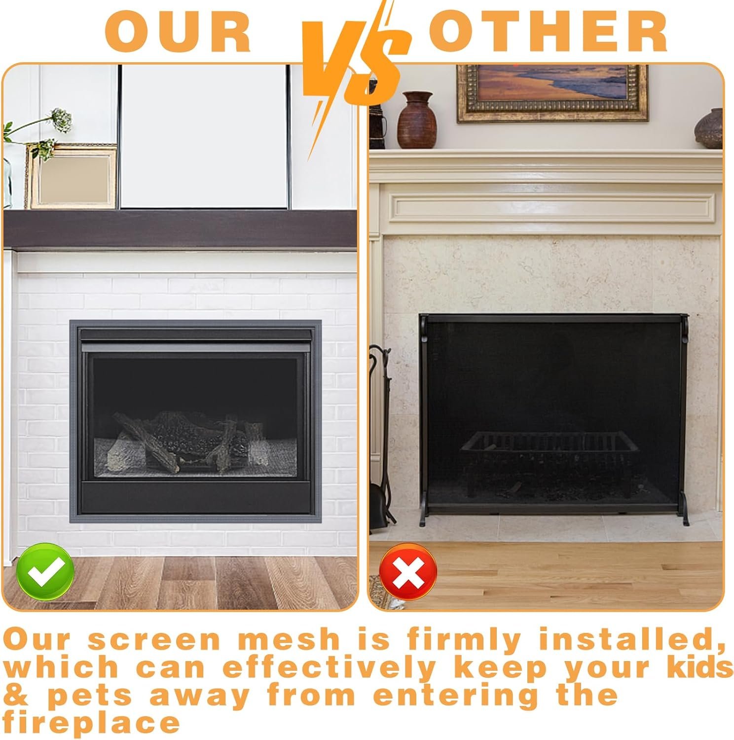 Fireplace Screen Mesh Cover, Magnetic Fireplace Cover Baby Proof Barrier Guard Pet Proof with Magic Tape, Fireplace Doors Mesh Gate Fire Place Cover for The Living Room Decorative, 39"x32" Inches - V1258-DP02-B-2873 Fireplace Screen Mesh Cover, Magnetic Fireplace Cover Baby Proof Barrier Guard Pet Proof with Magic Tape, Fireplace Doors Mesh Gate Fire Place Cover for The Living Room Decorative, 39"x32" Inches - Image 5
