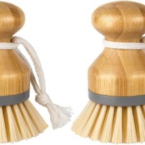 Bamboo Palm Brush, Scrub Brush for Dishes Pots Pans Kitchen Sink Cleaning, Pack of 2