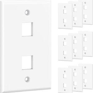 [UL Listed] 10-Pack Low Profile 2-Port Keystone Jack Wall Plate, RJ45 Wall Plate for Keystone Jacks in White