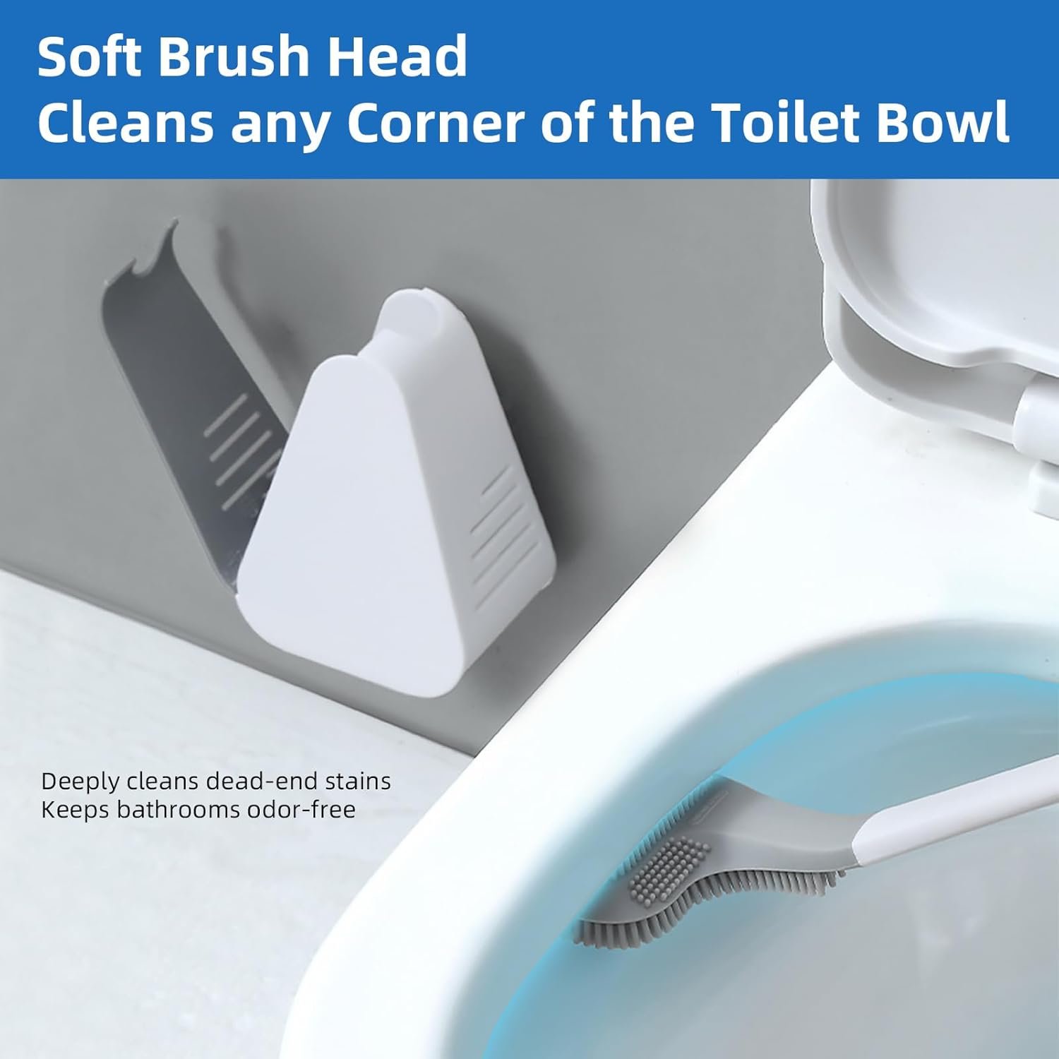 Toilet Brush and Holder Set Silicone, Flexible Toilet Brush for Deep Cleaning of Dead Corners, Snap-on Detachable Long Toilet Brush, Wall-Mounted Toilet Bowl Brush Set (Black) - V1258-DP02-B-3649 Toilet Brush and Holder Set Silicone, Flexible Toilet Brush for Deep Cleaning of Dead Corners, Snap-on Detachable Long Toilet Brush, Wall-Mounted Toilet Bowl Brush Set (Black) - Image 4