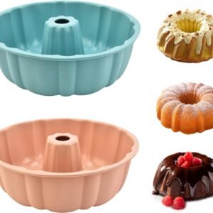 2 Pack Silicone Cake Pan Nonstick,10 Inch, Silicone Cake Molds,Pound Cake Pan, Baking Cake Pan for Jello,Gelatin,Cake,Brownie and Bread（Pink+Blue）