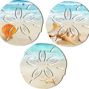 3 Pcs Summer Coastal Wall Decor Bathroom Beach Blue Wall Art Sea Turtle Surfboard Seahorse Starfish Seashell Conches Crabs Sea Life Decor for Bedroom Home (Sand Dollar Style)