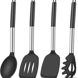 4Pcs Silicone Spatula Turner Slotted Spatula Set Spoon, Spatulas Silicone Heat Resistant Wok Rubber Spatulas for Nonstick Cookware Spatula Cooking Kitchen Utensils Set