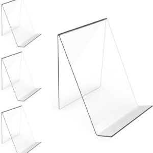 4-Pack Acrylic Open Shelving Unit - Transparent Display Rack for Books Photos Artworks - Multi-Purpose Tablet Stand and Card Holder