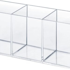 Transparent Pen Holder Desk Organizer - Pencil Marker Paperclip Storage Container - Plastic Stationery Organiser for Office Bedroom Bathroom