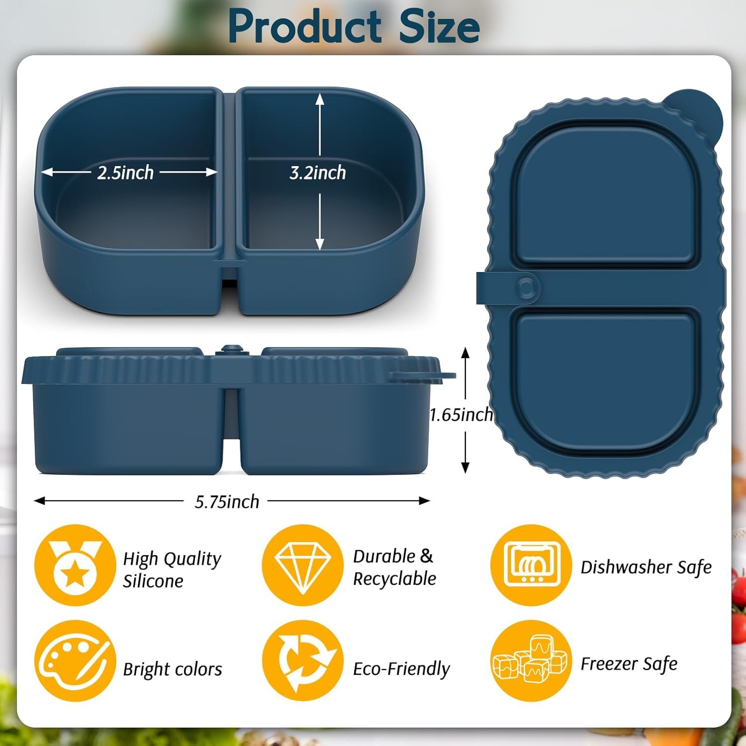 3 Pack Silicone Lunch Boxes Reusable with Lids Mini Double Compartment Portable Food Storage Containers for Picnic School Office - V1258-DP02-BOL-368 3 Pack Silicone Lunch Boxes Reusable with Lids Mini Double Compartment Portable Food Storage Containers for Picnic School Office - Image 3