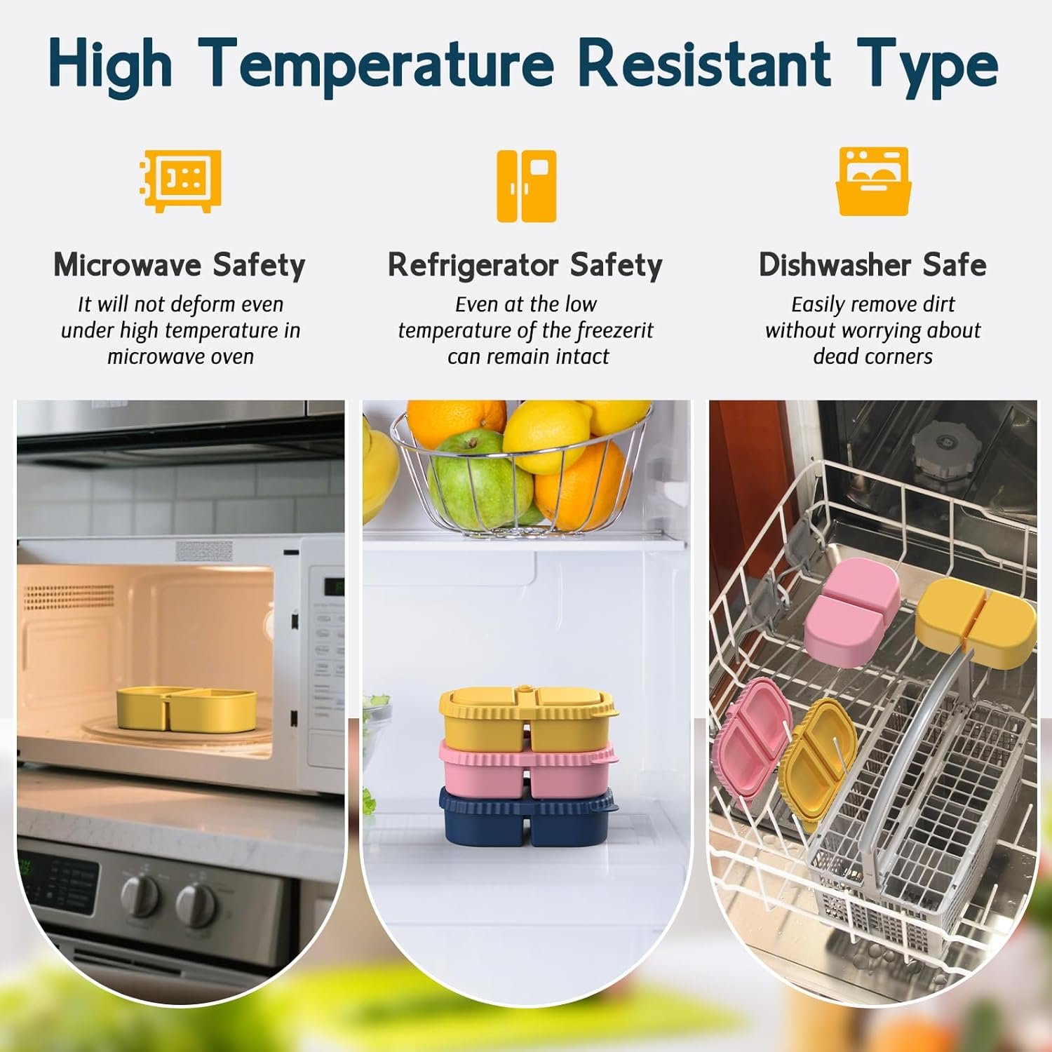 3 Pack Silicone Lunch Boxes Reusable with Lids Mini Double Compartment Portable Food Storage Containers for Picnic School Office - V1258-DP02-BOL-368 3 Pack Silicone Lunch Boxes Reusable with Lids Mini Double Compartment Portable Food Storage Containers for Picnic School Office - Image 5