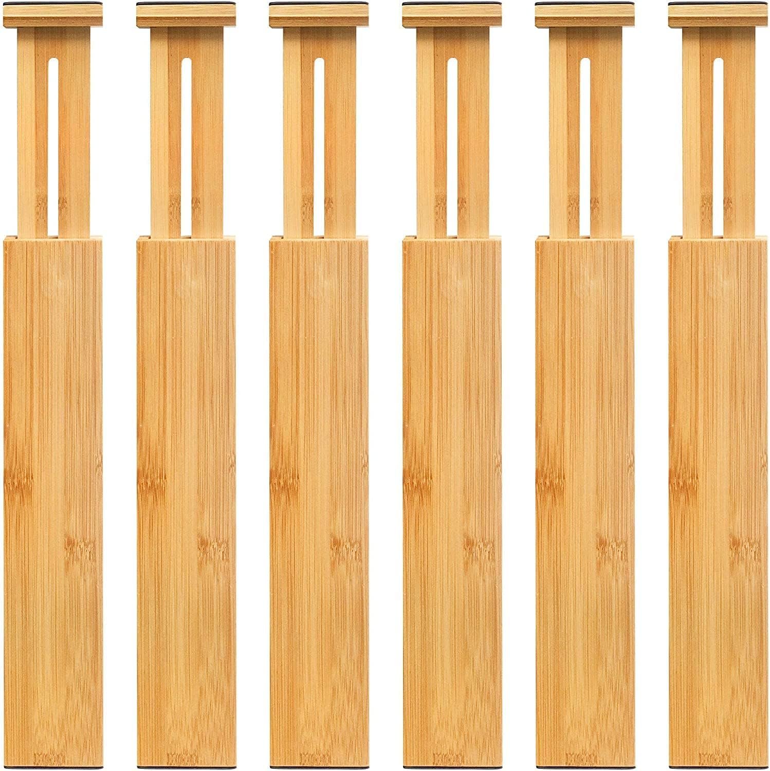 Adjustable Bamboo Drawer Dividers, Expandable Drawer Organizer for Kitchen, Bedroom, Bathroom, Dresser and Office, 6-Pack