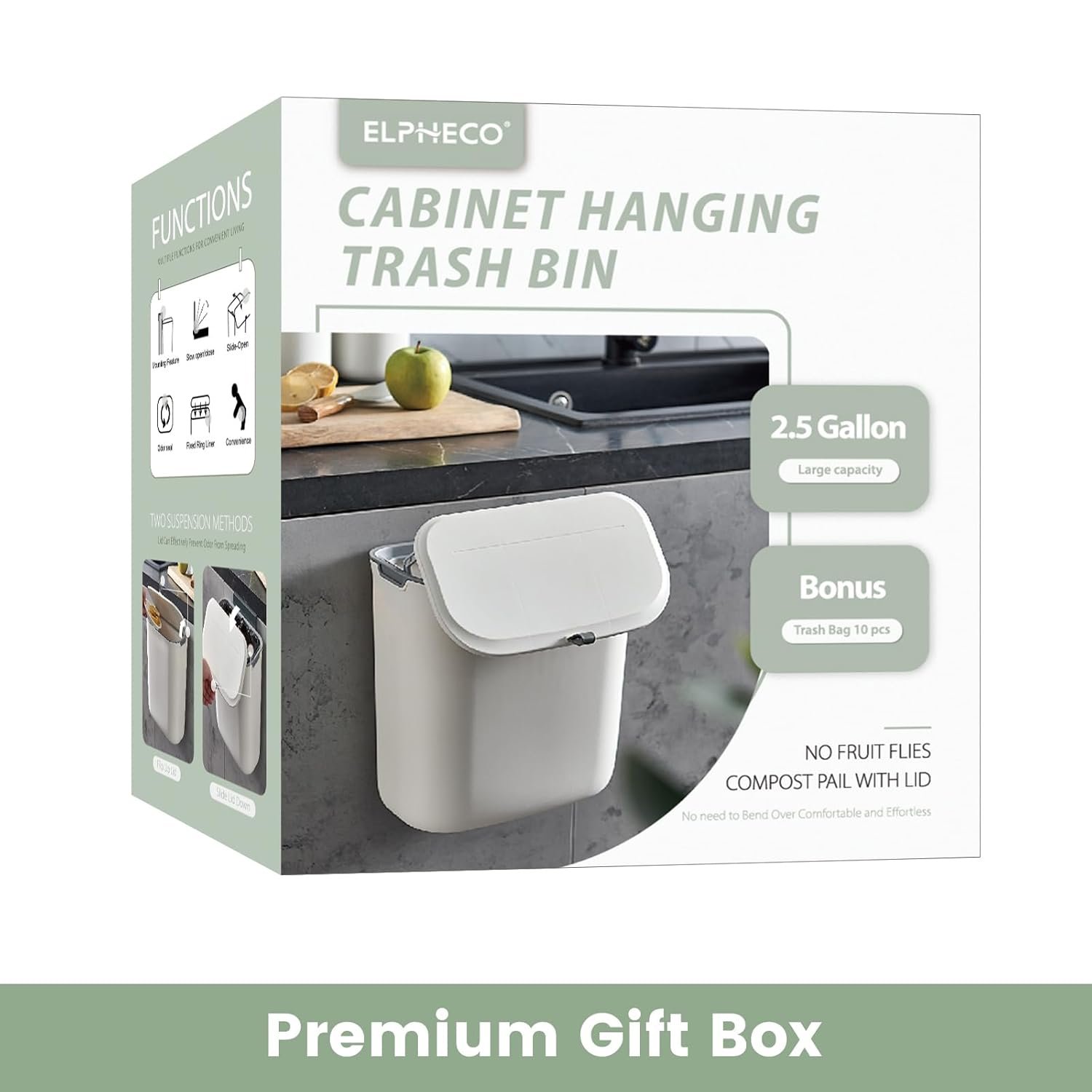 Compost Bin, 2.5 Gallon Hanging Trash Can with Lid, Kitchen Cabinet Door Under Sink Plastic Garbage Can Wall Mounted Slide Open, White - V1258-DP02-C-1264 Compost Bin, 2.5 Gallon Hanging Trash Can with Lid, Kitchen Cabinet Door Under Sink Plastic Garbage Can Wall Mounted Slide Open, White - Image 3