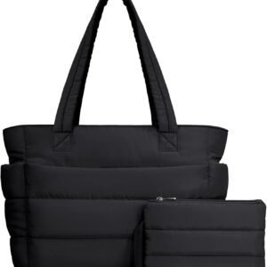 Puffer Tote Bag for Women, Lightweight Puffy Handbag with Compartments, Quilted Shoulder Bag for Work, Travel, Gym