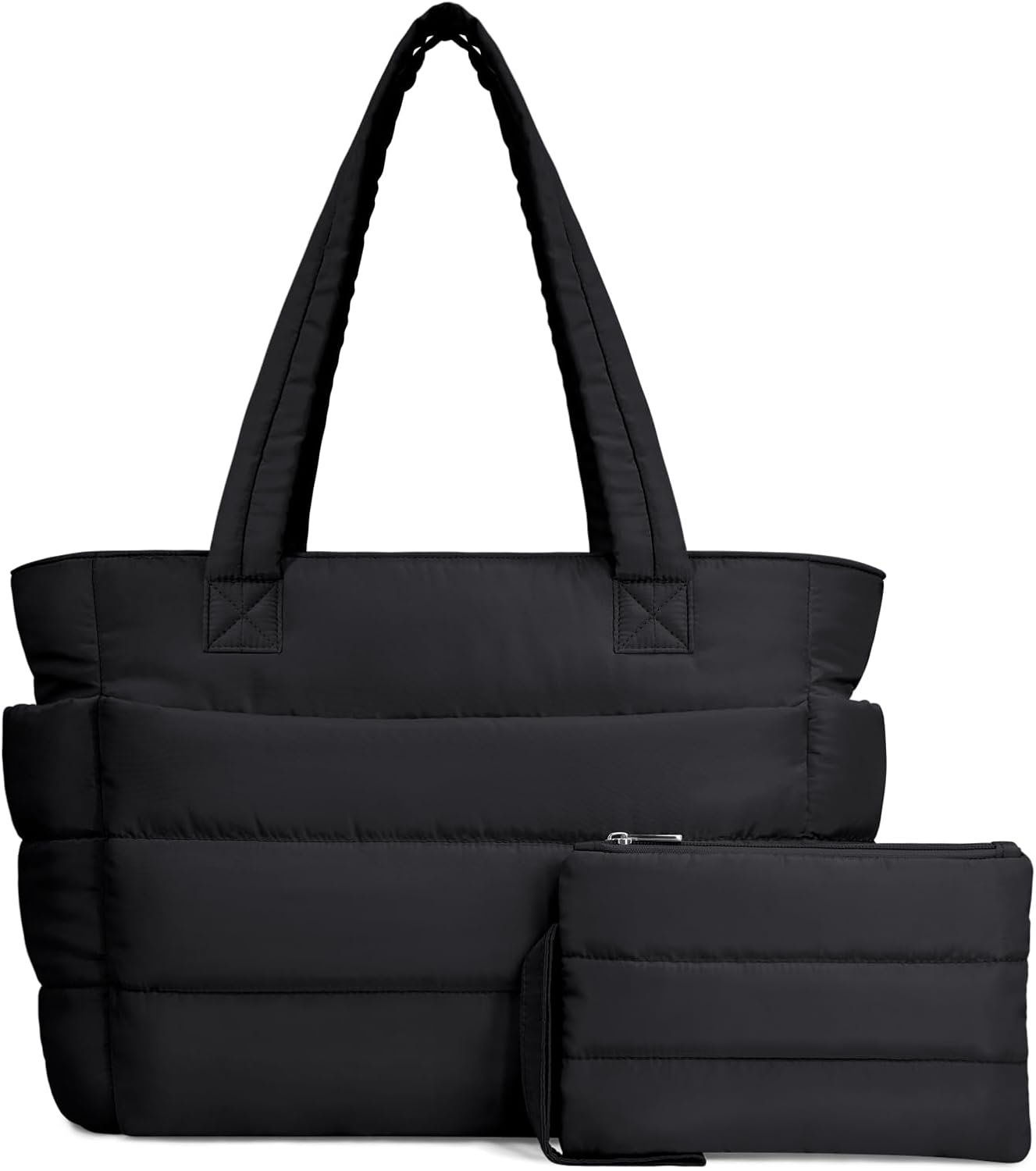 Puffer Tote Bag for Women, Lightweight Puffy Handbag with Compartments, Quilted Shoulder Bag for Work, Travel, Gym - V1258-DP02-C-1317 Puffer Tote Bag for Women, Lightweight Puffy Handbag with Compartments, Quilted Shoulder Bag for Work, Travel, Gym