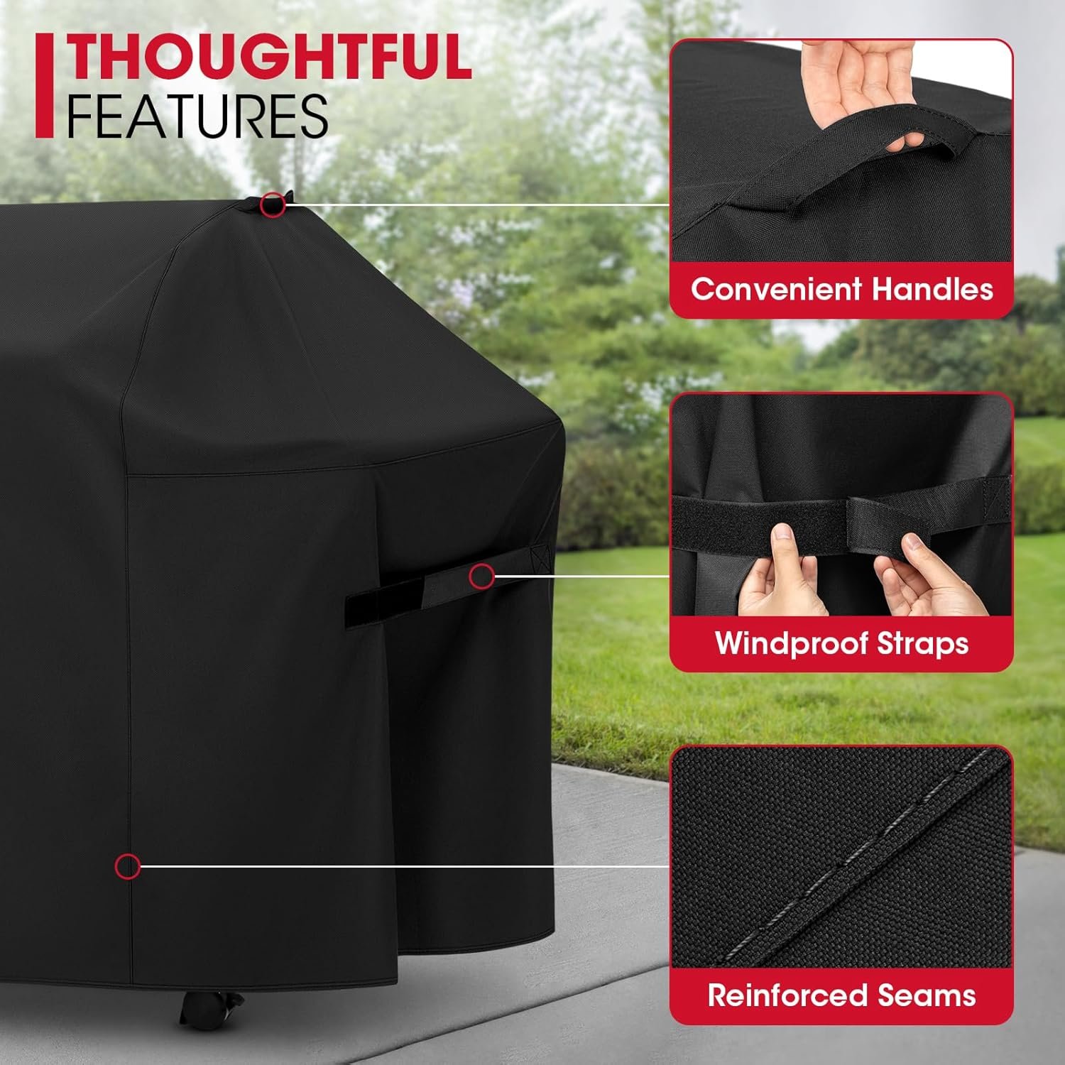 58 Inch Grill Cover for Weber Genesis II, LX 300 Series and Genesis 300 Series Gas Grills, Heavy Duty Waterproof Fade Resistant BBQ Cover, All Weather Protection, Compared to Weber 7130 - V1258-DP02-C-136 58 Inch Grill Cover for Weber Genesis II, LX 300 Series and Genesis 300 Series Gas Grills, Heavy Duty Waterproof Fade Resistant BBQ Cover, All Weather Protection, Compared to Weber 7130 - Image 5