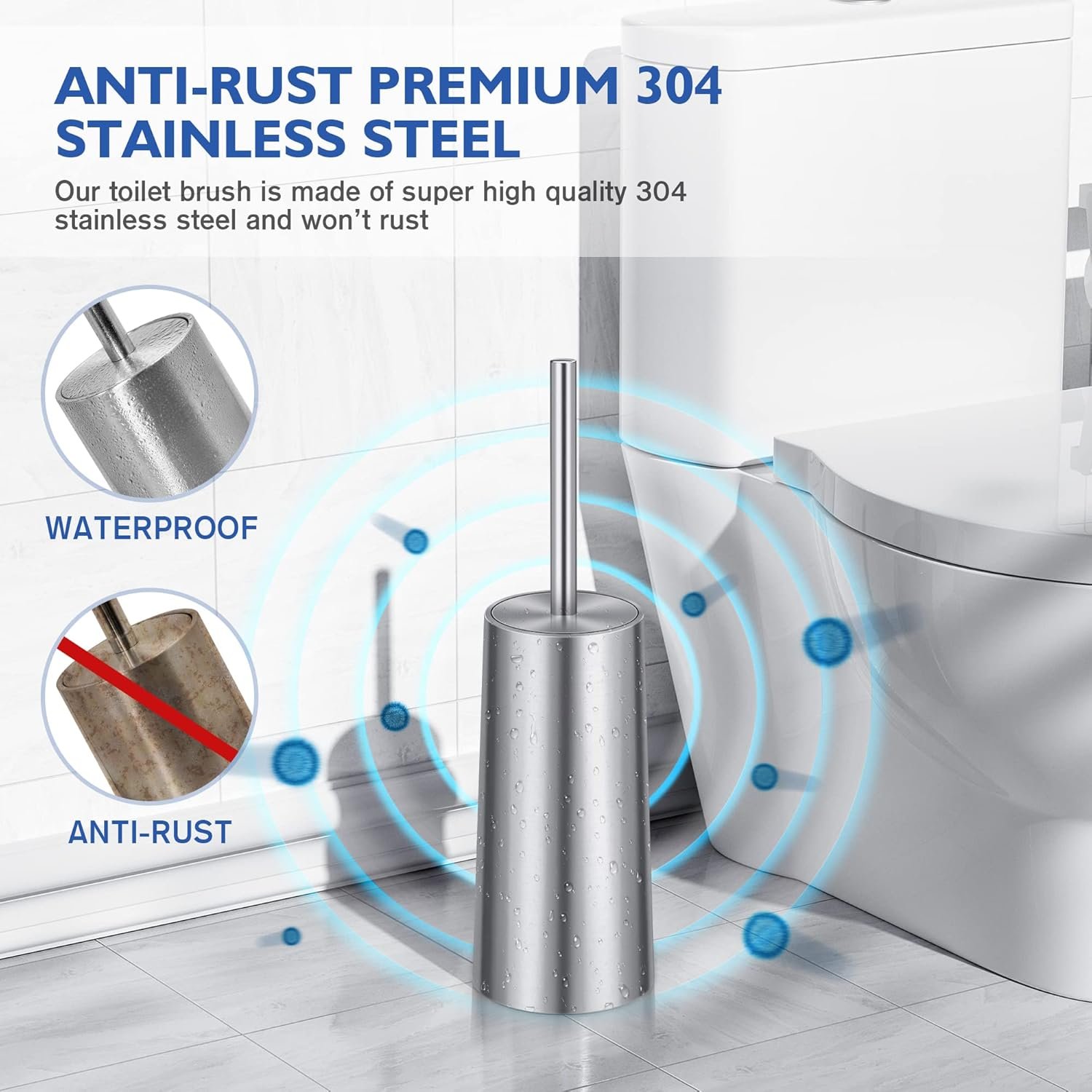 Toilet Brush and Holder, Toilet Brush 304 Stainless Steel, Toilet Bowl Brush for Bathroom Toilet-Ergonomic, Elegant,Durable - V1258-DP02-C-1489 Toilet Brush and Holder, Toilet Brush 304 Stainless Steel, Toilet Bowl Brush for Bathroom Toilet-Ergonomic, Elegant,Durable - Image 2