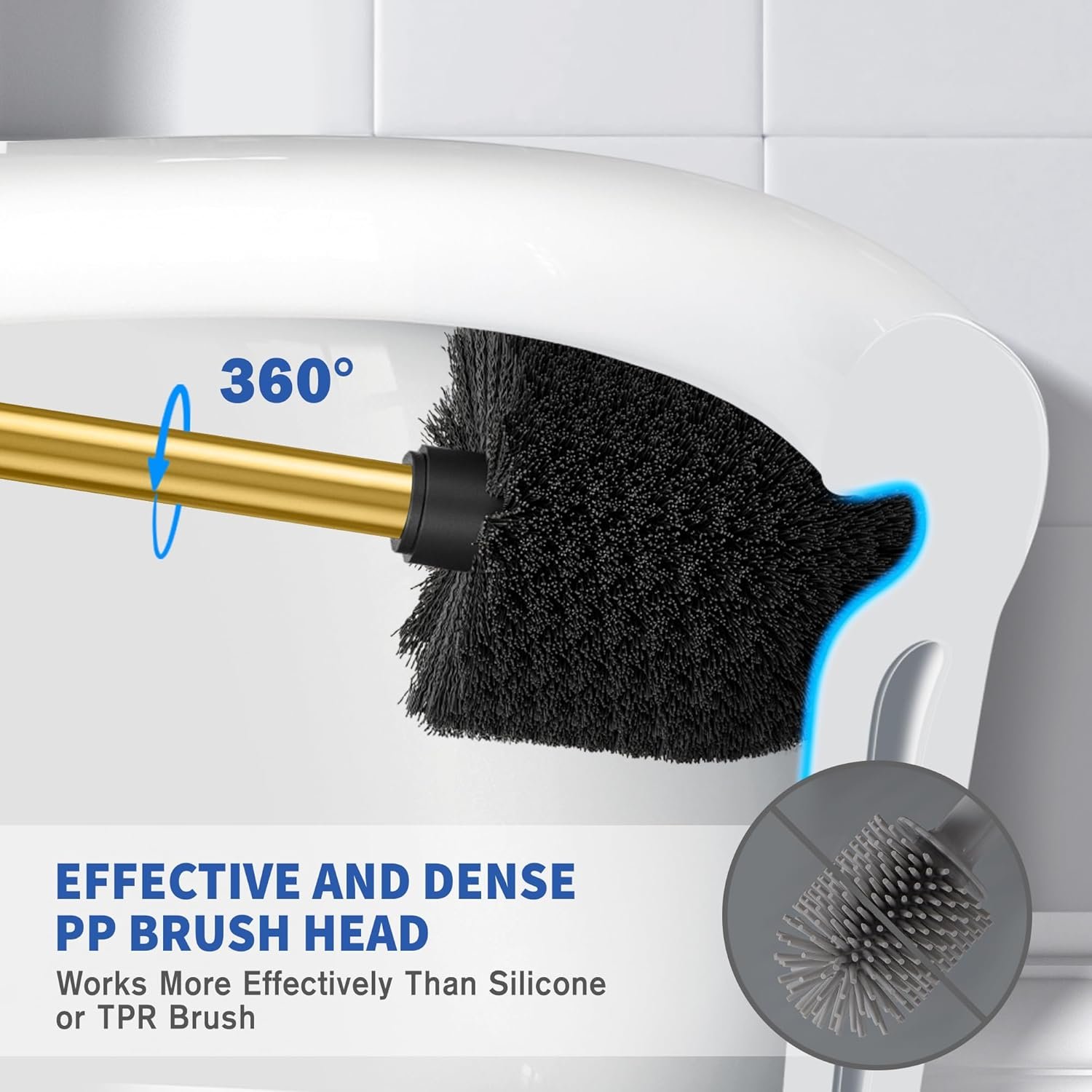 Toilet Brush and Holder, Toilet Brush Stainless Steel, Toilet Bowl Brush for Bathroom Toilet-Ergonomic, Elegant,Durable (Gold) - V1258-DP02-C-1490 Toilet Brush and Holder, Toilet Brush Stainless Steel, Toilet Bowl Brush for Bathroom Toilet-Ergonomic, Elegant,Durable (Gold) - Image 3