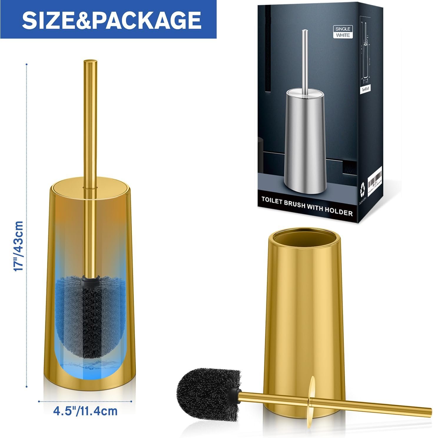 Toilet Brush and Holder, Toilet Brush Stainless Steel, Toilet Bowl Brush for Bathroom Toilet-Ergonomic, Elegant,Durable (Gold) - V1258-DP02-C-1490 Toilet Brush and Holder, Toilet Brush Stainless Steel, Toilet Bowl Brush for Bathroom Toilet-Ergonomic, Elegant,Durable (Gold) - Image 7
