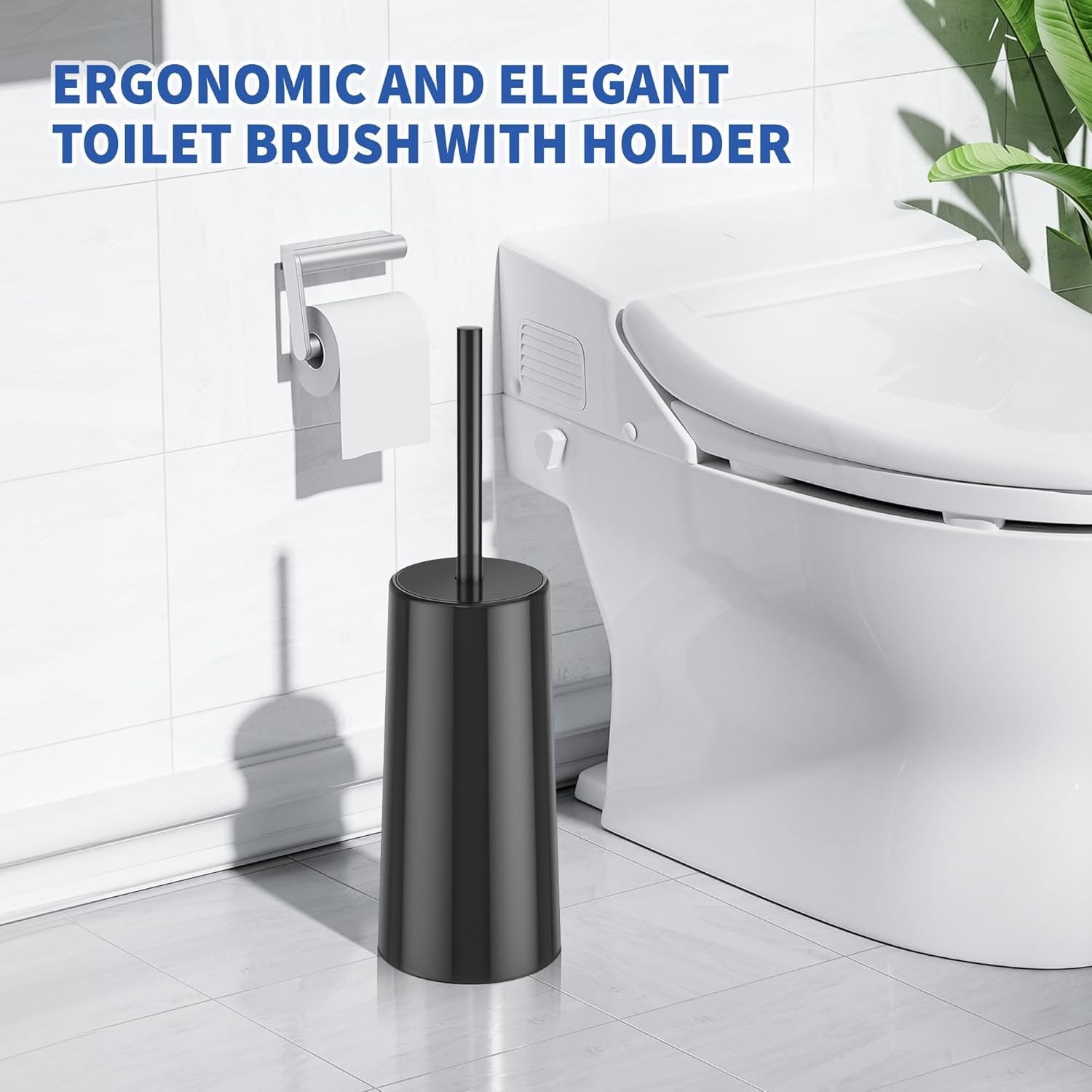 Toilet Brush and Holder, Toilet Brush Stainless Steel, Toilet Bowl Brush for Bathroom Toilet-Ergonomic, Elegant,Durable (Black) - V1258-DP02-C-1491 Toilet Brush and Holder, Toilet Brush Stainless Steel, Toilet Bowl Brush for Bathroom Toilet-Ergonomic, Elegant,Durable (Black) - Image 6