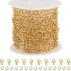 16.4 Feet Hollow Heart Chain Roll Gold Plated Stainless Steel Jewelry Making Chain with Clasps for Handcrafts DIY
