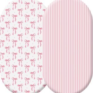2 Pack Pink Baby Bassinet Sheets Girls Bow Coquette 32'' x 16" Stretchable Soft Crib Sheets Cradle Bed Set Fitted Cover for Oval Rectangle Hourglass Mattress Infant Nursery Toddler Room Decor