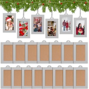 50 Pcs Metal Christmas Photo Frame Ornaments Bulk 2 x 3 Inch Heavy Duty Reusable Small Frame Decorations for Xmas Tree Home Indoor Outdoor Decor Gifts (Vertical,Silver)