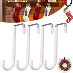 2025 New Over The Door Hooks 4 Pack, Upgrade Garland and Stocking Mantel Holders, Christmas Decorations Garland Stocking Holder Garland Hanger Dual Purpose Dorm Essentials (White)