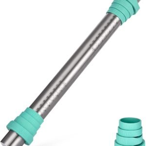 18/8 Stainless Steel 16 inch Adjustable Rolling Pin with Silicone Removable Thickness Rings, Nonstick Kitchen Roller Pin for Baking Cookies Pastry Pizza Pasta Dough Fondant (Teal/Aqua Sky)