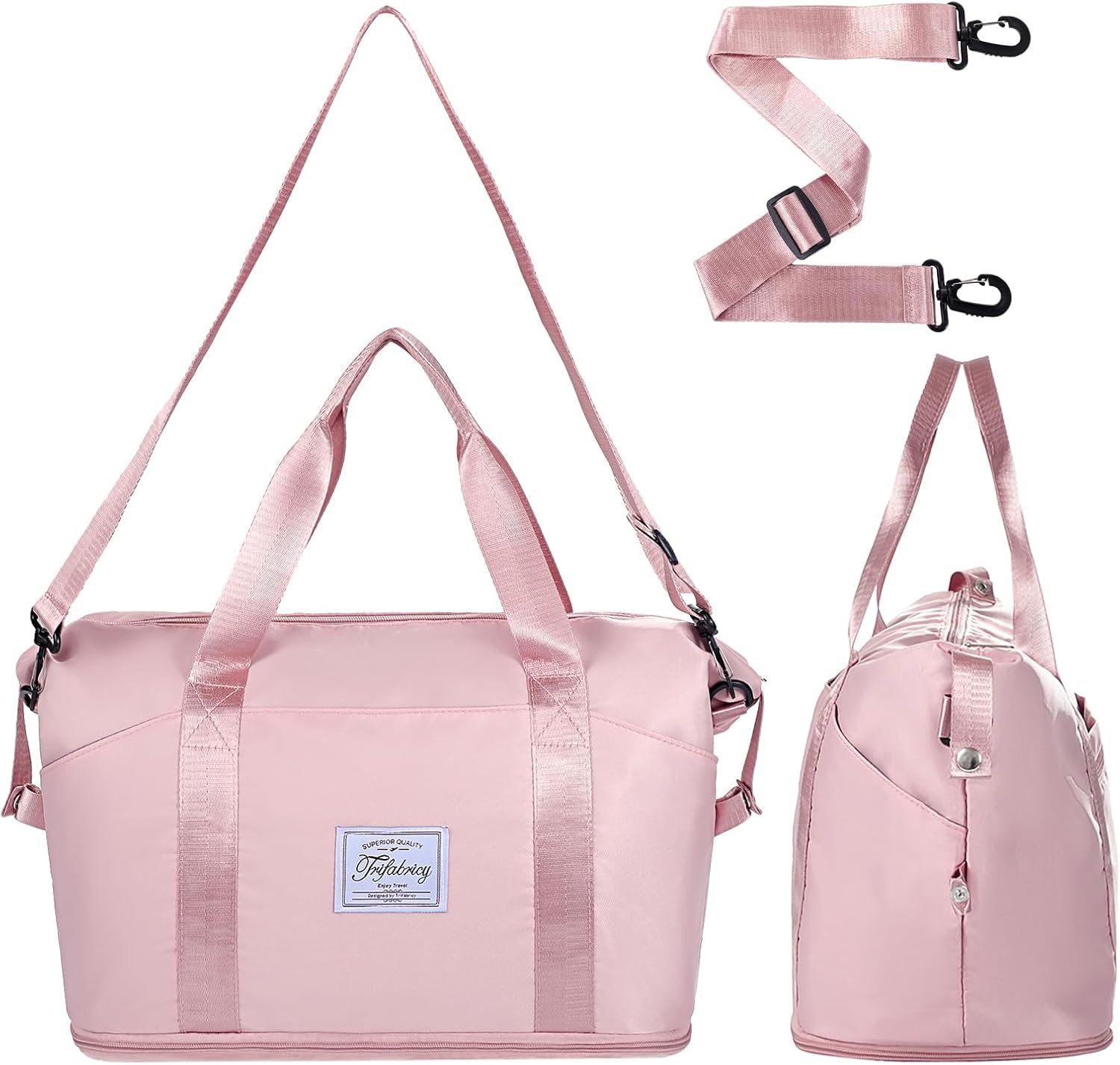 Travel Duffel Bag - Large Shoulder Weekender Overnight Bag, Carry on Bags with Wet Pocket, Waterproof Expandable Duffel Bags with Trolley Sleeve for Sports Travel Gym, Pink - V1258-DP02-C-446 Travel Duffel Bag - Large Shoulder Weekender Overnight Bag, Carry on Bags with Wet Pocket, Waterproof Expandable Duffel Bags with Trolley Sleeve for Sports Travel Gym, Pink - Image 2