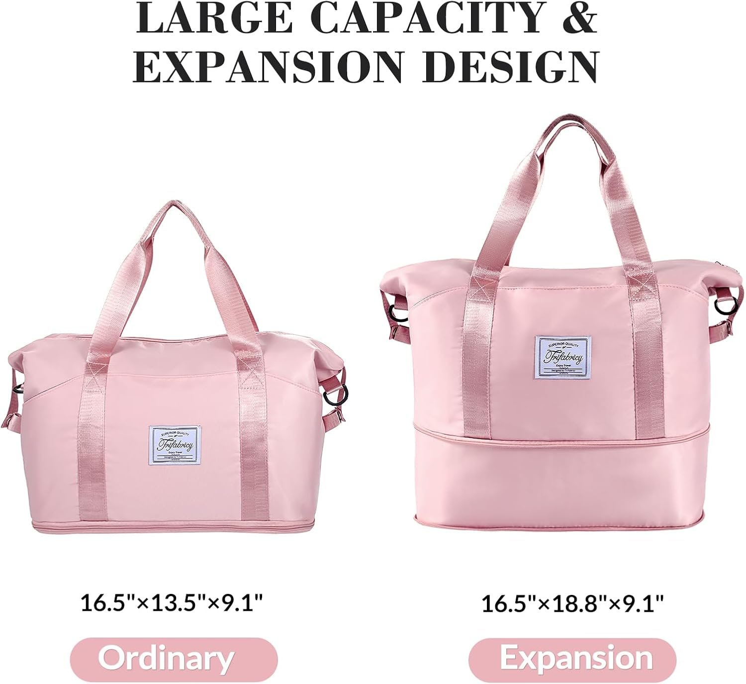 Travel Duffel Bag - Large Shoulder Weekender Overnight Bag, Carry on Bags with Wet Pocket, Waterproof Expandable Duffel Bags with Trolley Sleeve for Sports Travel Gym, Pink - V1258-DP02-C-446 Travel Duffel Bag - Large Shoulder Weekender Overnight Bag, Carry on Bags with Wet Pocket, Waterproof Expandable Duffel Bags with Trolley Sleeve for Sports Travel Gym, Pink - Image 3