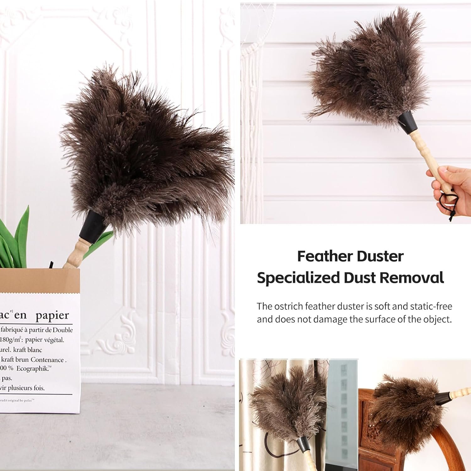 Ostrich Feather Duster 14 inch Feather Duster Fluffy Natural Genuine Ostrich Feathers with Wooden Handle and Eco-Friendly Reusable Handheld Ostrich Feather Duster for Cleaning Supplies - V1258-DP02-WO-1104 Ostrich Feather Duster 14 inch Feather Duster Fluffy Natural Genuine Ostrich Feathers with Wooden Handle and Eco-Friendly Reusable Handheld Ostrich Feather Duster for Cleaning Supplies - Image 6