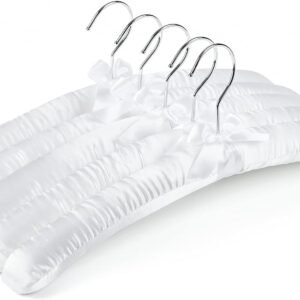 5 Pack 17 Inch Large White Satin Padded Hangers for Women Clothing, Anti Slip Cushioned for Sweaters, Silk Fancy Dress for Wedding, Delicate Cashmere