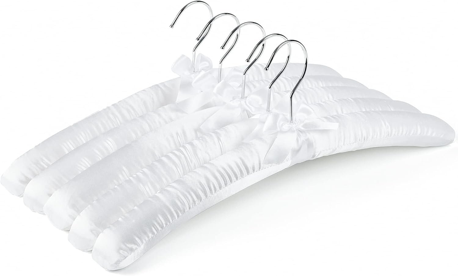 5 Pack 17 Inch Large White Satin Padded Hangers for Women Clothing, Anti Slip Cushioned for Sweaters, Silk Fancy Dress for Wedding, Delicate Cashmere - V1258-DP02-WO-141 5 Pack 17 Inch Large White Satin Padded Hangers for Women Clothing, Anti Slip Cushioned for Sweaters, Silk Fancy Dress for Wedding, Delicate Cashmere - Image 2