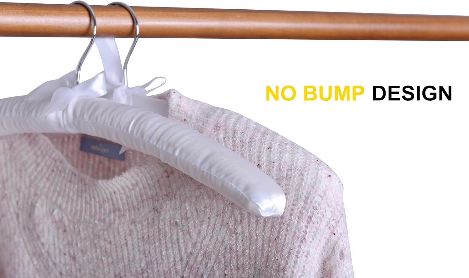 5 Pack 17 Inch Large White Satin Padded Hangers for Women Clothing, Anti Slip Cushioned for Sweaters, Silk Fancy Dress for Wedding, Delicate Cashmere - V1258-DP02-WO-141 5 Pack 17 Inch Large White Satin Padded Hangers for Women Clothing, Anti Slip Cushioned for Sweaters, Silk Fancy Dress for Wedding, Delicate Cashmere - Image 6