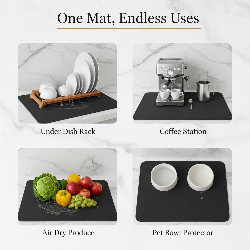 Dish Drying Mat Super Absorbent – 12" x 18" Coffee Mat for Countertops – Non-Slip Drying Mat for Kitchen Counter – Easy to Clean Water Absorbent Mat – Quick Dry Dish Drying Mats (Black) - V1258-DP02-WO-22 Dish Drying Mat Super Absorbent – 12" x 18" Coffee Mat for Countertops – Non-Slip Drying Mat for Kitchen Counter – Easy to Clean Water Absorbent Mat – Quick Dry Dish Drying Mats (Black) - Image 7