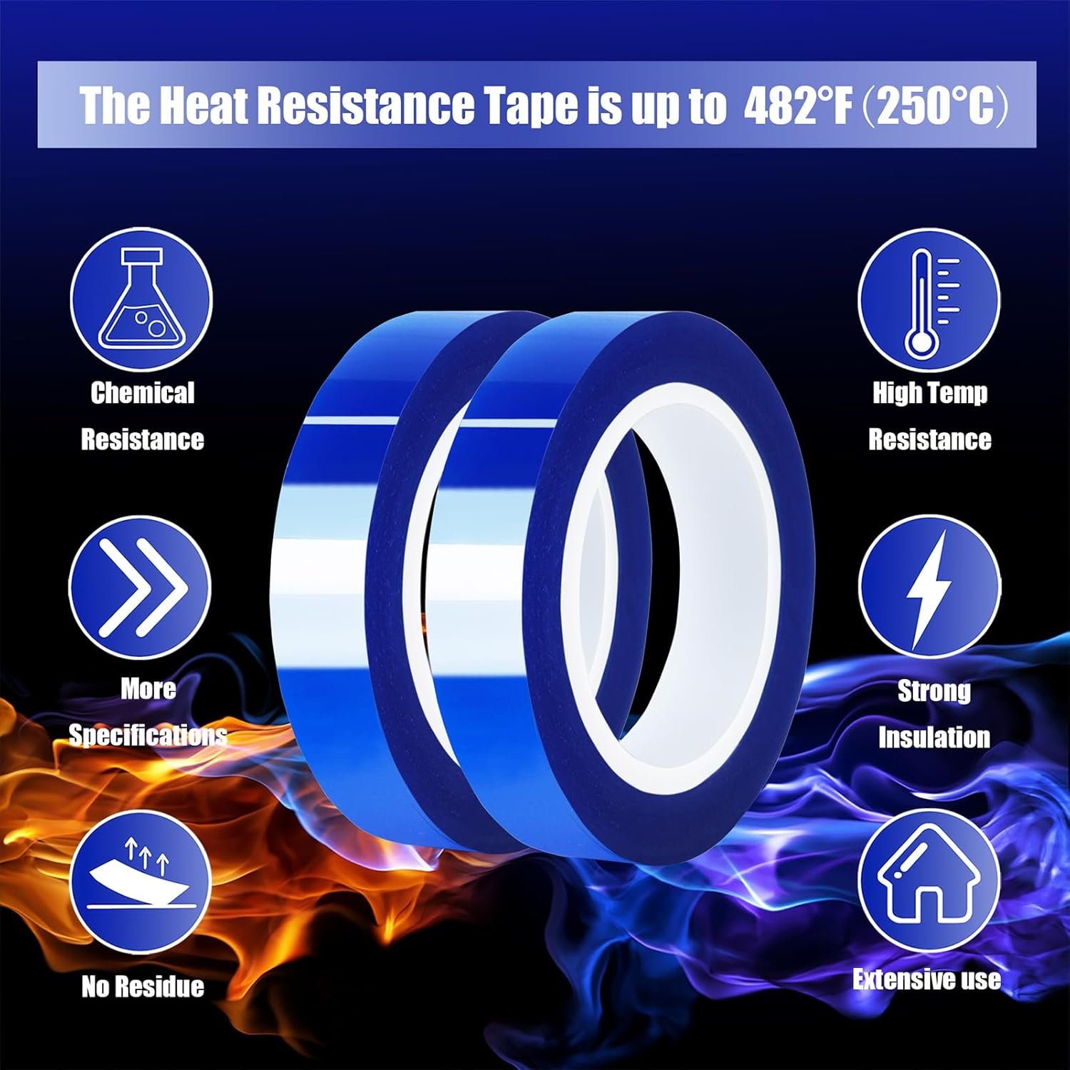 2 Rolls 10mm x16m(52FT) Blue Heat Tape High Temperature Heat Resistant Tape Heat Transfer Tape for Heat Sublimation Press Vinyl,No Residue - V1258-DP02-WO-537 2 Rolls 10mm x16m(52FT) Blue Heat Tape High Temperature Heat Resistant Tape Heat Transfer Tape for Heat Sublimation Press Vinyl,No Residue - Image 6