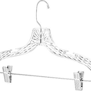 Clothes Hangers with Clips Plastic Set of 12 Pack Heavy Duty Hangers Dresses, T-Shirts Shirt Suit Hangers for Closet Organization Crystal Clear Hanger Pants Skirt Hanger Women and Men