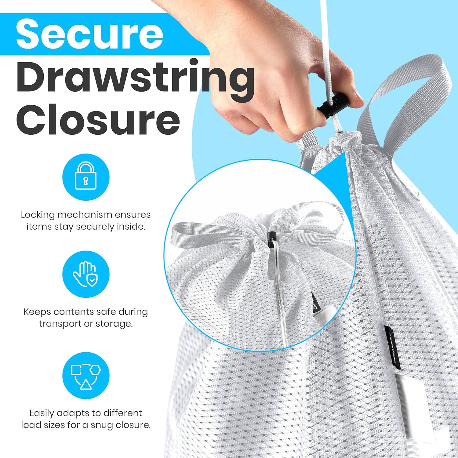Large Mesh Laundry Bags - 2-Pack Heavy Duty with Handles & Drawstring - Machine Washable Net Laundry Sacks for College Dorm, Camp, Travel, Bedding & Clothes Storage (White) - V1258-DP02-WO-741 Large Mesh Laundry Bags - 2-Pack Heavy Duty with Handles & Drawstring - Machine Washable Net Laundry Sacks for College Dorm, Camp, Travel, Bedding & Clothes Storage (White) - Image 3